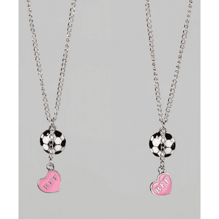 Lux Accessories Kids Girls White & Pink Soccer & Heart BFF Best Friends Pendant (Poem For Girl Best Friend)
