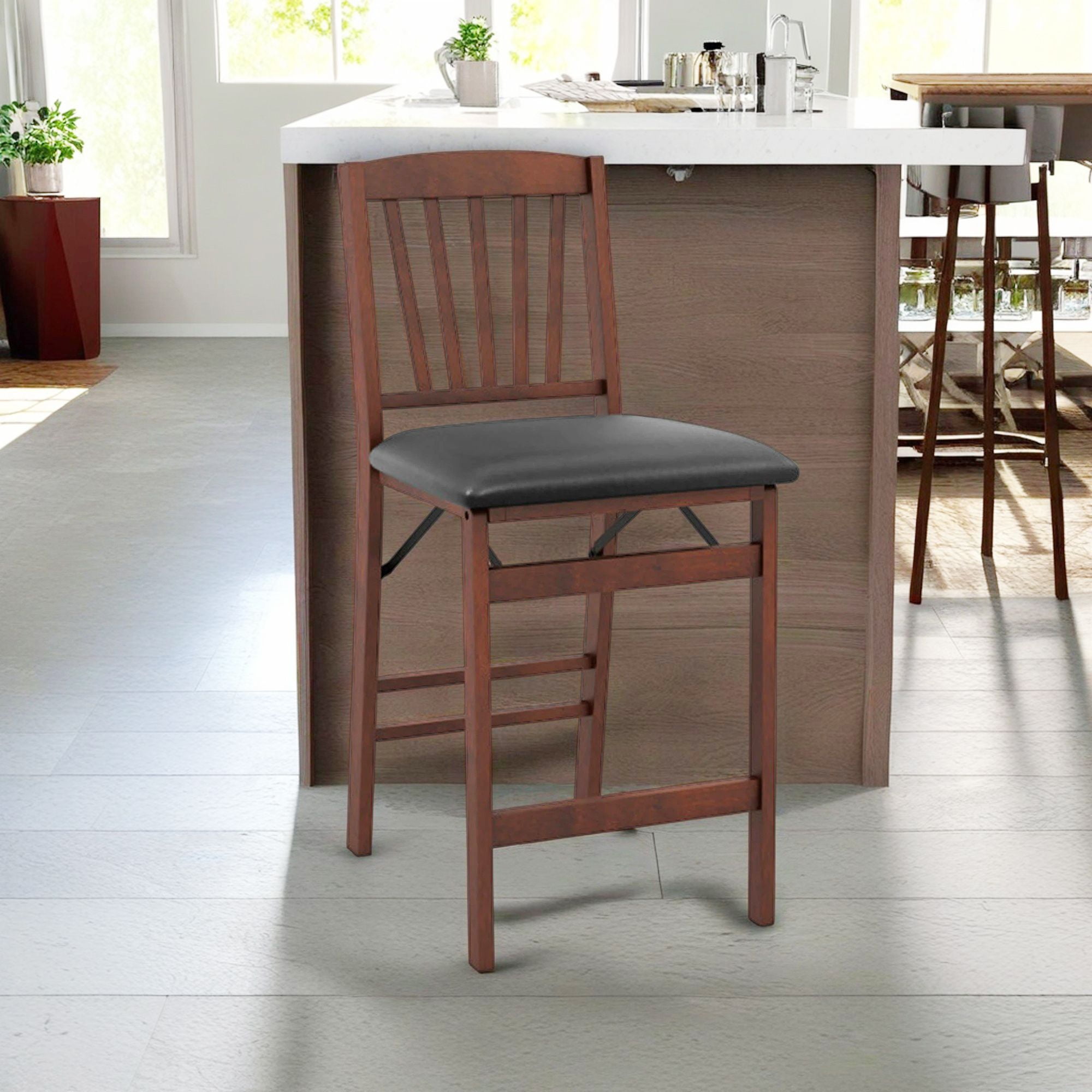 Demi Bonn Set of 2 Counter Height Dining Chairs Folding Kitchen Island Stool with Padded Seat, Brown