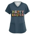 thumbnail image 2 of Fabrcox S-5XL Easter Bunny Eggs Print Holiday Scrub Tops Women V Neck Short Sleeve Easter Nurse Uniform with Pocket, 2 of 5