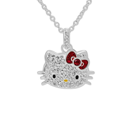 Hello Kitty Fine Silver-Tone Hello Kitty Crystal Pendant with Chain