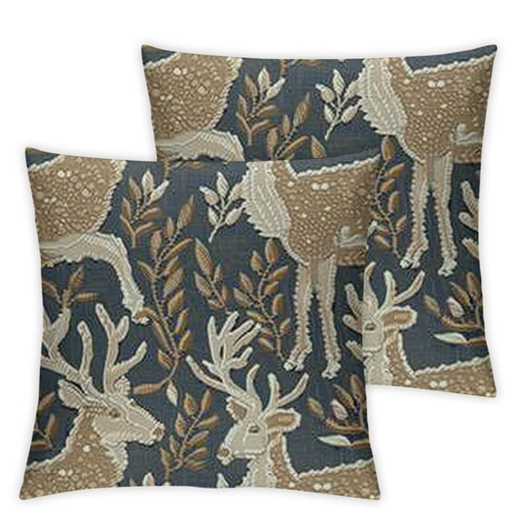 Celyn Collection Beaded and Embroidered Reindeers Pillow Cover, Natural