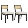 thumbnail image 4 of Set of 2 Modern Rattan Dining Chairs – Armless Upholstered Linen Side Chairs with Woven Rattan Backrest & Solid Wood Frame – Black for Dining Room & Kitchen, 4 of 8