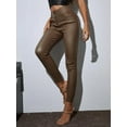 thumbnail image 6 of High Waist Thermal Lined PU Leather Skinny Cropped Pants for Punk Music Festival, 6 of 6