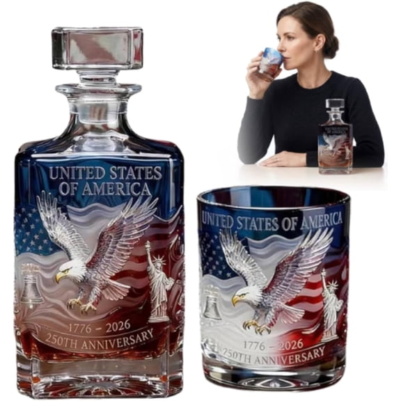 250th Anniversary Whiskey Glass and Bottle Set, 1776-2026 Patriotic Bourbon Decanter Tumbler Service for Home Bar Decor(xxw)