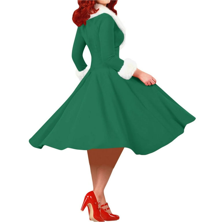 FAVIPT Women Christmas Dresses Winter Retro Furry Wrap V Neck Long Sleeve  Rockabilly Tea Party Dresses Swing Cocktail Dress 2025 Green,XL -  Walmart.com