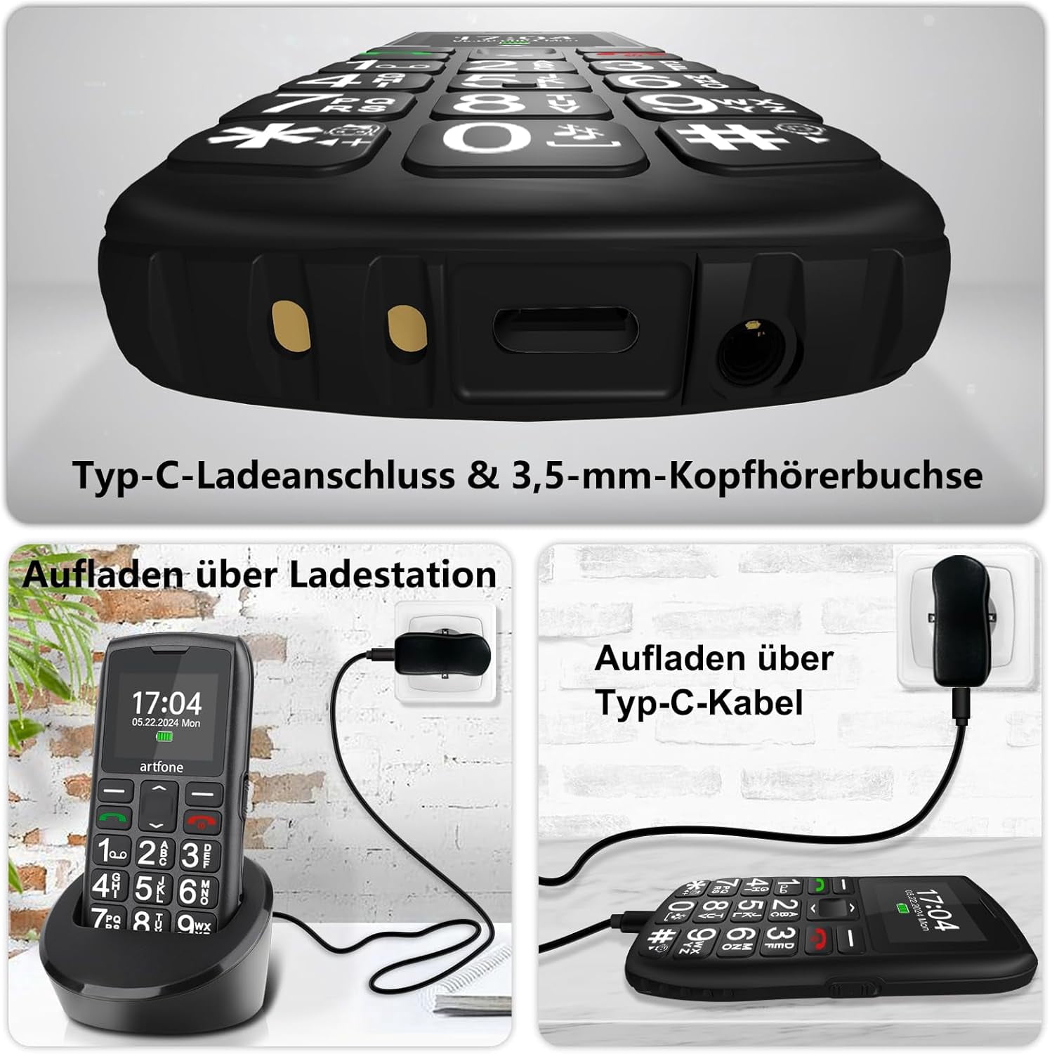 4G Volte Big Button Cell Phone Unlocked for Seniors Big Buttons Phone C1+4G for Elderly & Kids, Clear Sound, SOS Button, Convenient USB-C & Charging Dock, Talking Numbers