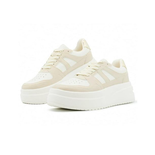 Tenis Con Plataforma Casuales Para Dama Color Latte Comodos beige 26