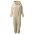 thumbnail image 4 of Leey-World Infant Girls Clothes Fleece Girls Jumpsuit with Eye Mask Cat Ears Cute Onesie Zip Up Hooded Romper Warm Sherpa Lined Soft Romper Outfits(Khaki,10-11 Years), 4 of 4