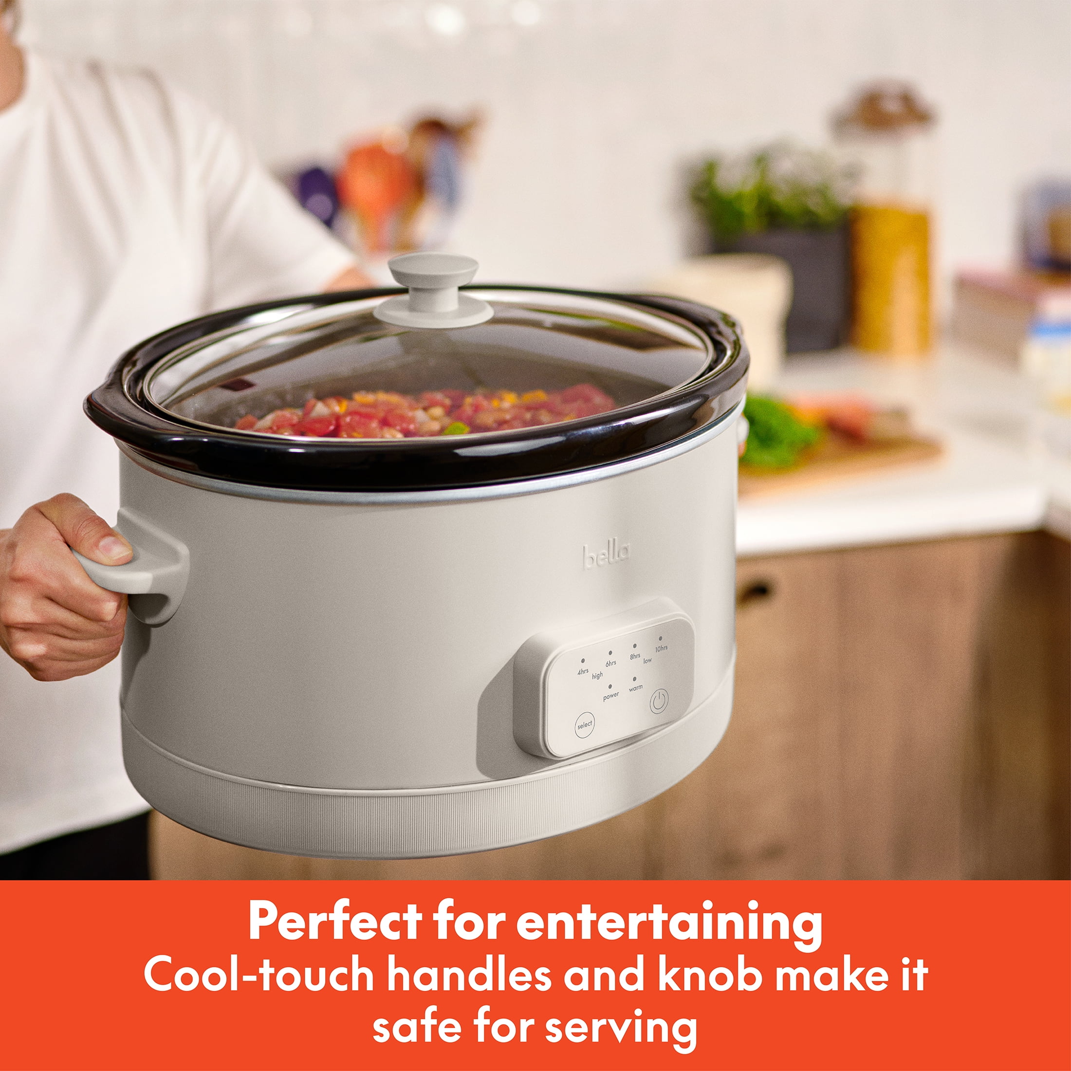 bella 6 Qt Digital Programmable Slow Cooker with Ceramic Nonstick Coating, Adjustable Temperature & Cooking Time, Dishwasher Safe Pot & Tempered Glass Lid, Oatmilk