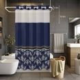 thumbnail image 5 of No Hook Boho Navy Blue Flower Shower Curtain with Snap in Liner Set, Abstract Bohemia Pesley Floral Waterproof Fabric Bathroom Curtains with See Through Top Window, Hotel Style Small 36 x 72 Inch, 5 of 9