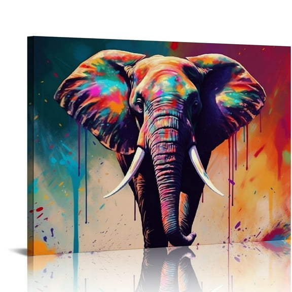 COMIO Abstract Elephant Canvas Wall Art Modern Minimalist Colorful Animal Pictures Print on Canvas Bedroom Office Wall Decor Prints Framed Ready to Hang
