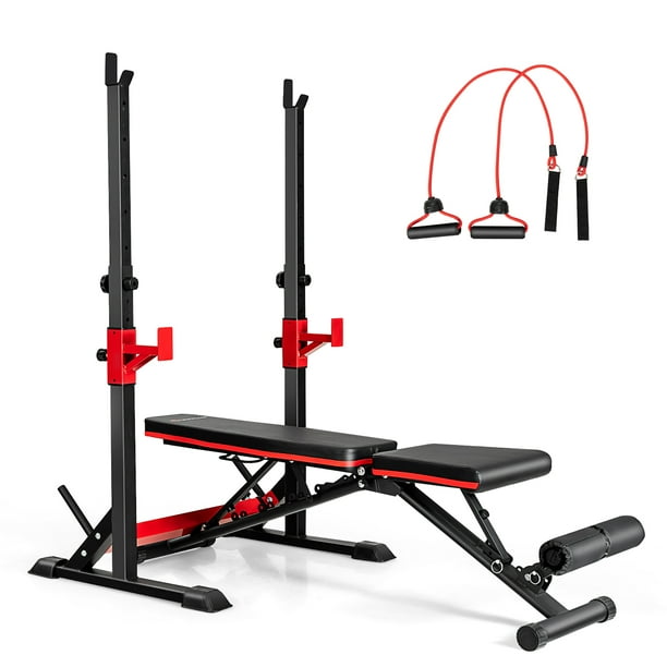 Goplus Adjustable Olympic Weight Bench Press Set with Barbell Rack
