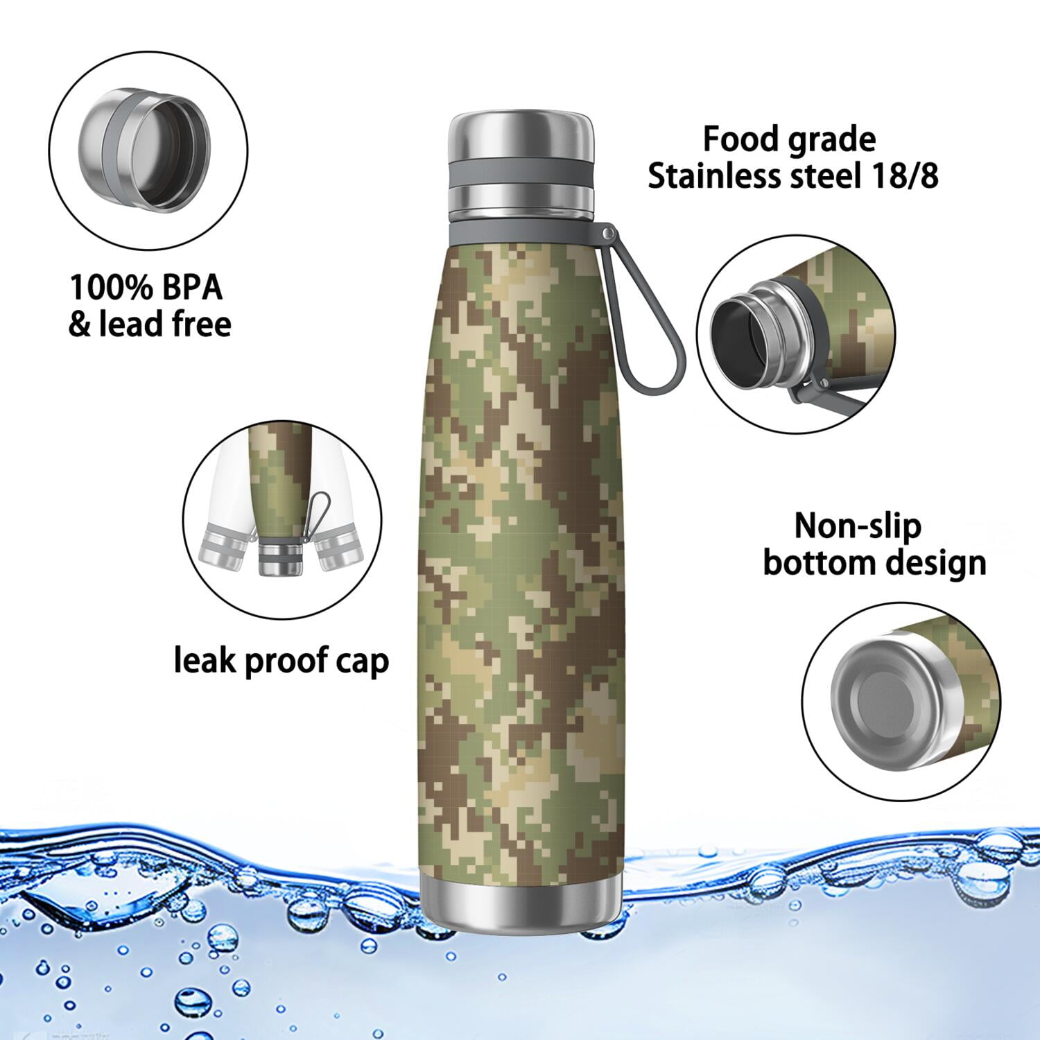29oz Insulated Water Bottle with Tea Infuser, Stainless Steel Travel Mug, Camouflage Print