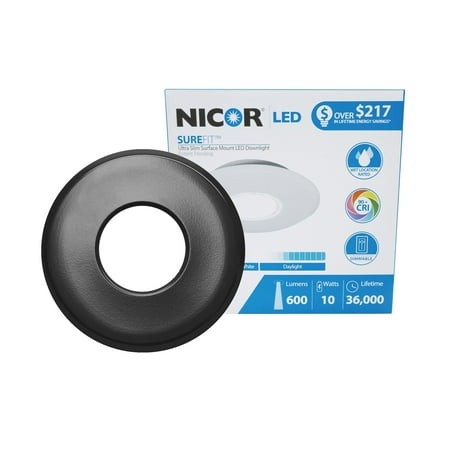 Ultralights Nickel Plate - NICOR Lighting SureFit 5.25-Inch Round Ultra Slim 5000K LED Junction Box Retrofit Downlight Kit, Black (DLF-10-120-5K-RD-BK)