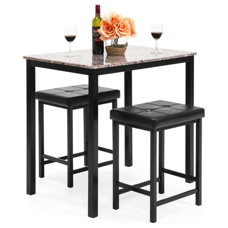 Best Choice Products Marble Counter Height Table Dining Set w/ 2 Faux Leather (Best Over The Counter Dental Guard)