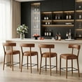 thumbnail image 3 of Dayalane 26.5" Counter Height Barstools Set of 4, Modern Farmhouse Bar Stools with Curved Back and Rubberwood Frame Upholstered PU Leather Kitchen Stool for Counter Bar Island Bar Pub, Brown, 3 of 12