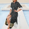 thumbnail image 4 of Greek Key Ornate Black & Gold Long Sleeved Shirt Dress clothes summer women's dress 2024, 4 of 6