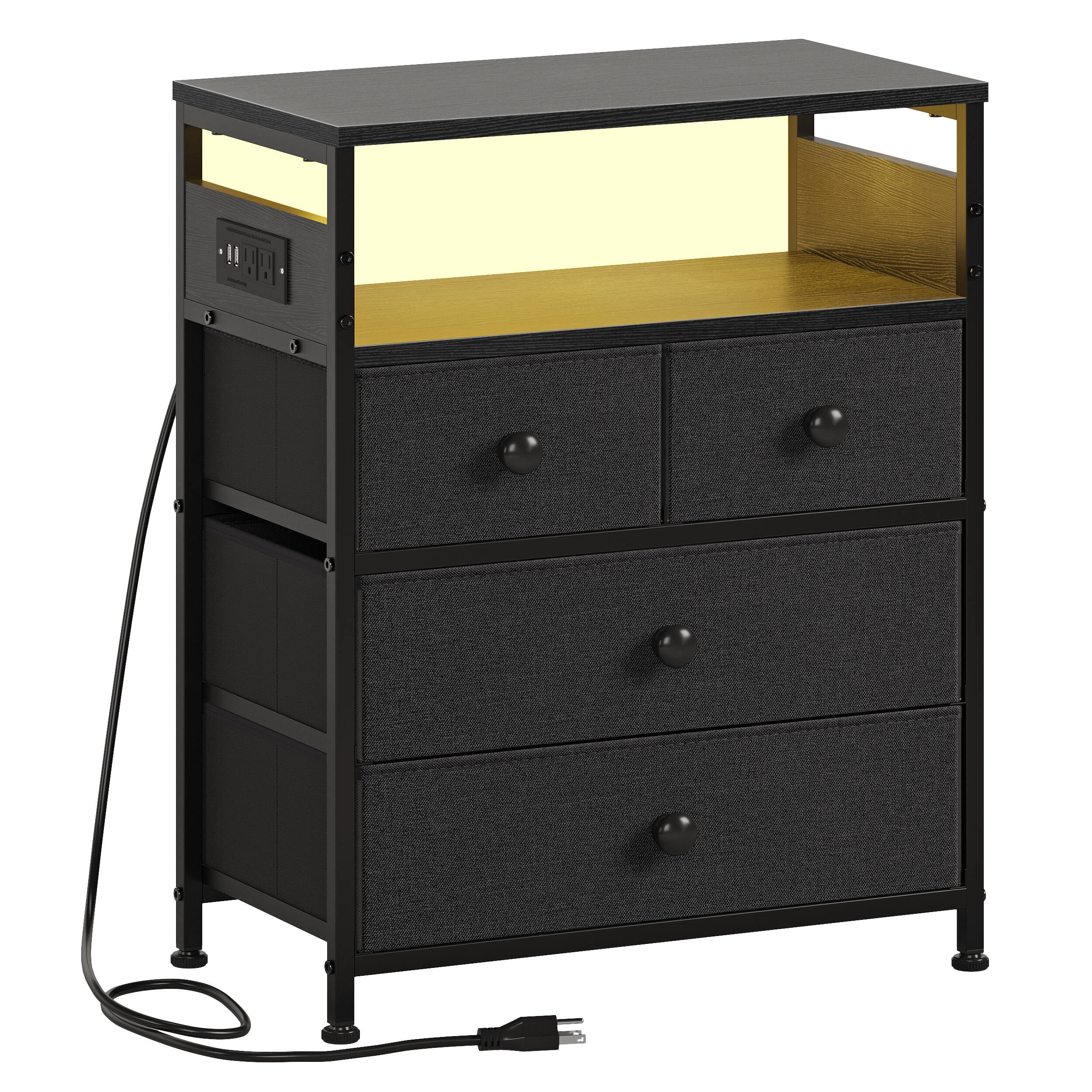 GUNAITO Led Nightstand Set of 2 with 4 Drawers Bedside Table with Charging Station Wide End Table with Storage Shelf for Living Room,Gray