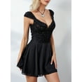 thumbnail image 6 of FEORJGP Women Short Sleeve Corset Dress Ladies Elegant A-Line Mini Dress Casual Solid Color Backless Party Dress for Beach Cocktail Summer Streetwear, 6 of 9