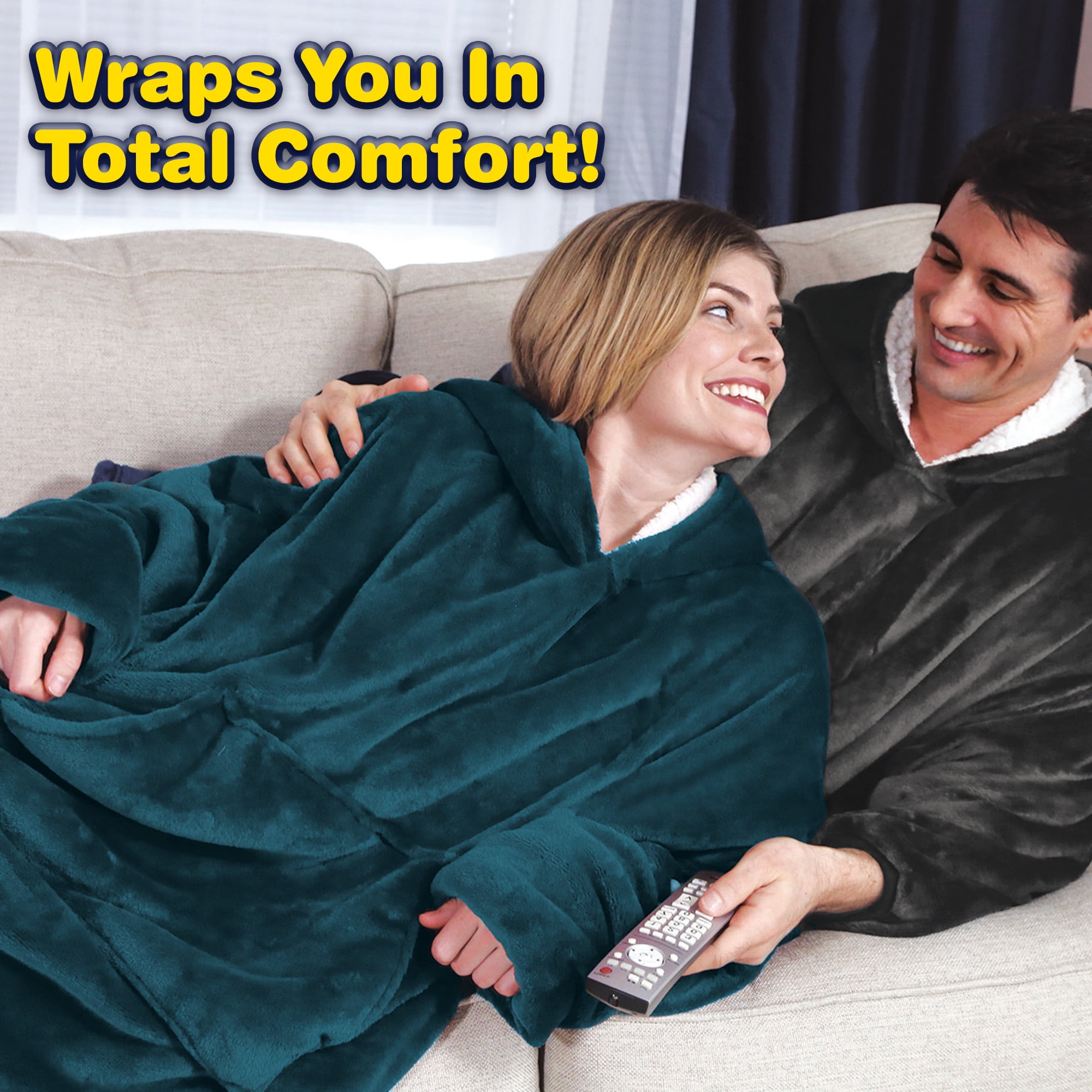 Huggle Blanket Hoodie, Ultra Plush, Unisex Wearable Blanket, Blue