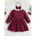 thumbnail image 2 of SUNSIOM Toddler Girls 2 Piece Outfits Solid Color Ruffle Long Sleeves A-Line Dress and Headband for Party Cute Clothes, 2 of 9