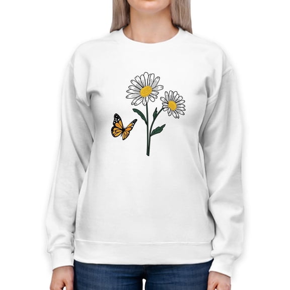 Butterflies And Daisies. Sweatshirt Women -Image by Shutterstock, Female XX-Large
