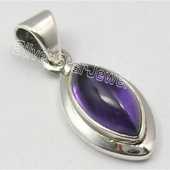 SilverStarJewel 925 Solid Silver Fancy Marquise Purple Amethyst Lovely Pendant 2.5 CM 2.4 Grams