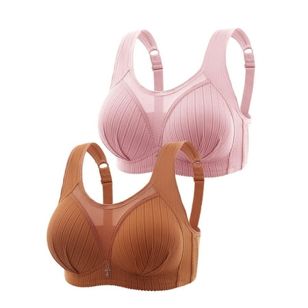 Crunowin Women s Plus Size Bra 2 Pack  Behind Buckle Wire Free Comfort Solid Color Breathable Lingerie Everyday Underwear Purple M