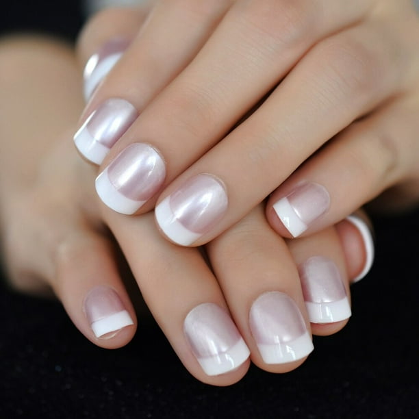 Puntas de manicura francesa con degradado beige Uñas postizas naturales preciosas y elegantes Uñas descoloridas Diseñadas a presión en las uñas de manicura Tan Jianjun unisex
