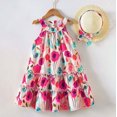 thumbnail image 6 of Rggeeun Toddler Girls Neck Patchwork Dress With Detachable Hat & Hairband Flowy Ruffle Hem Casual Summer Dresses Breathable Sundress, 6 of 9