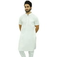 thumbnail image 2 of Atasi Men's White Cotton Long Kurta Short Sleeve Casual Shirt Clothing-Small, 2 of 7