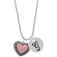 thumbnail image 1 of Delight Jewelry Silvertone Large Pink Enamel Heart with Swirl Border Silvertone Script Initial Disc - G - Charm Necklace, 20"+3", 1 of 4
