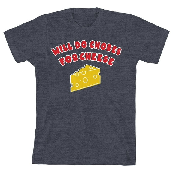Will Do Chores For Cheese Youth Navy Blue Short Sleeve Crew Neck Tee-Small
