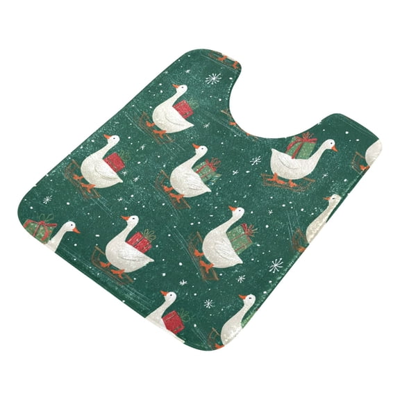 U-Shaped Toilet Mat Plush Bathroom Rug Mat Non Slip Bathroom Mats White Goose Carrying Christmas Gift