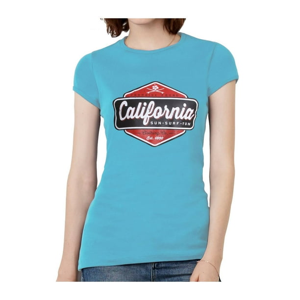 Cali California Sun Surf Fun Womens Short Sleeve T Shirt Teal Large Walmart Com Walmart Com