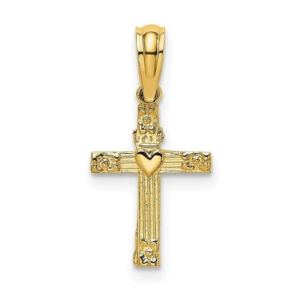 Auriga Fine Jewelry 14K Yellow Gold Textured Mini Cross w/ Heart Charm (L - 12.4 mm, W - 10 mm) for Women