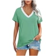 thumbnail image 2 of Up to 40% off Homenesgenics Plus Size Fashion Casual Solid V-Neck Loose Short Sleeve T-Shirt Pullover Tops Green S, 2 of 7