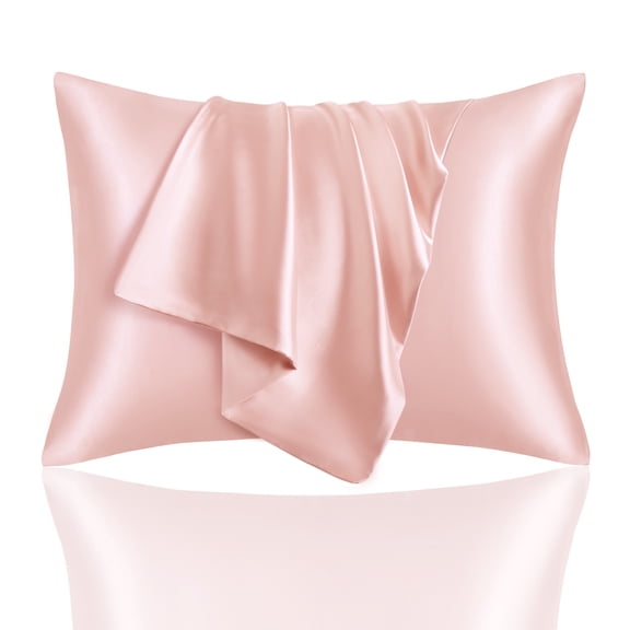 20x28 2Pcs Bamboo Pink Satin Pillowcase with Zipper, Ultra Soft Satin Cooling Pillow Cases Standard Size, Breathable Pillow Covers for Hair & Skin