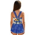 thumbnail image 2 of COEQINE Girls One Piece Swimsuit with Flowy Skirt Bottom, Soft Tank Style Neckline Skirted Swimwear, Comfort Polyester Spandex Bathing Suit for 5-6 Year Olds, Tropical Hibiscus Palm Blue, 2 of 8
