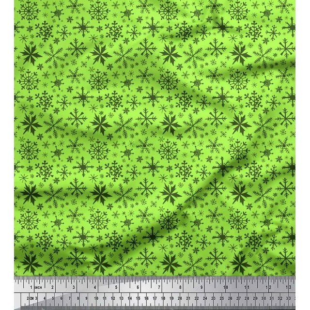 Soimoi Crepe Silk Fabric Snowflake Artistic Printed Fabric 1 Yard 42 Inch Wide