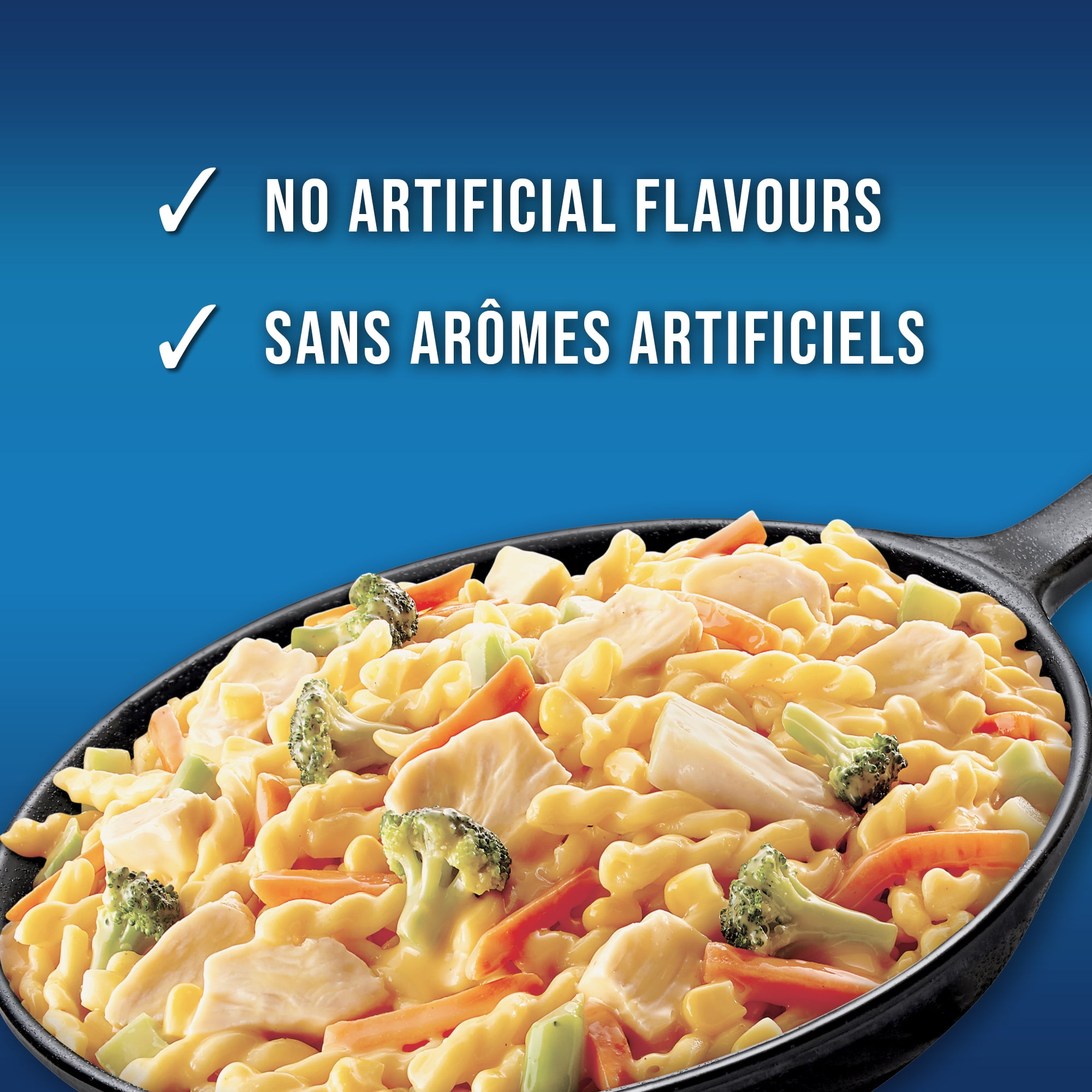 Poulet au fromage Swanson : un repas surgelé avec des pâtes, des légumes et du poulet assaisonné dans une sauce au fromage 1,19 kg