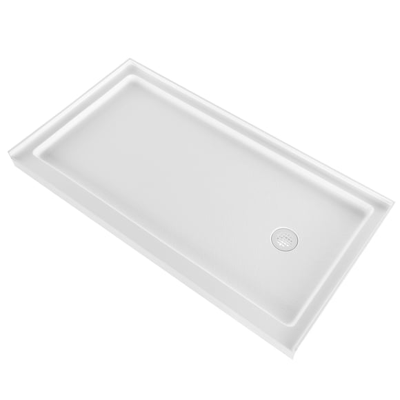 KFFKFF Shower Pan, 60″ L x 30″ W Single Threshold Shower Base, Rectangle Acrylic & PVC Showering Base in White, Slip-Resistant Showering Pan Bases with Drain & Cover