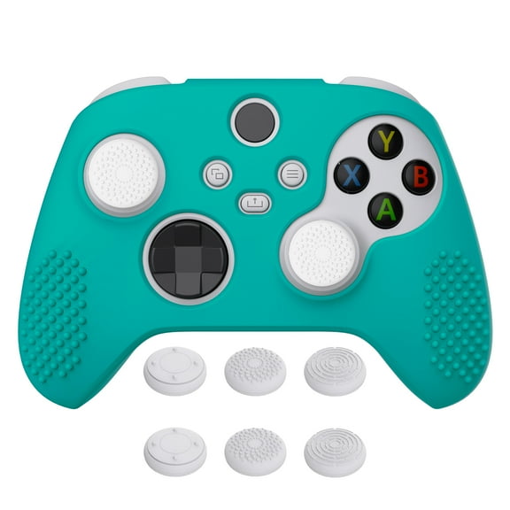 PlayVital Aqua Green 3D Studded Edition Anti-Slip Silicone Cover Skin for Xbox Series X/S, Soft Rubber Case Protector for Xbox Core Wireless Controller with 6 White Thumb Grip Caps