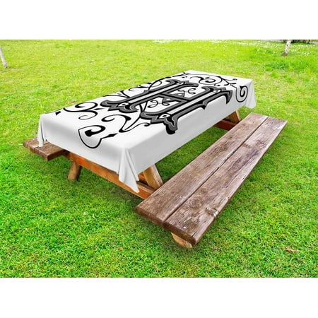 

Letter H Outdoor Tablecloth Calligraphy Elements in Uppercase Letter H Design from Middle Ages Artwork Decorative Washable Fabric Picnic Tablecloth 58 X 120 Inches Black Grey White by Ambesonne