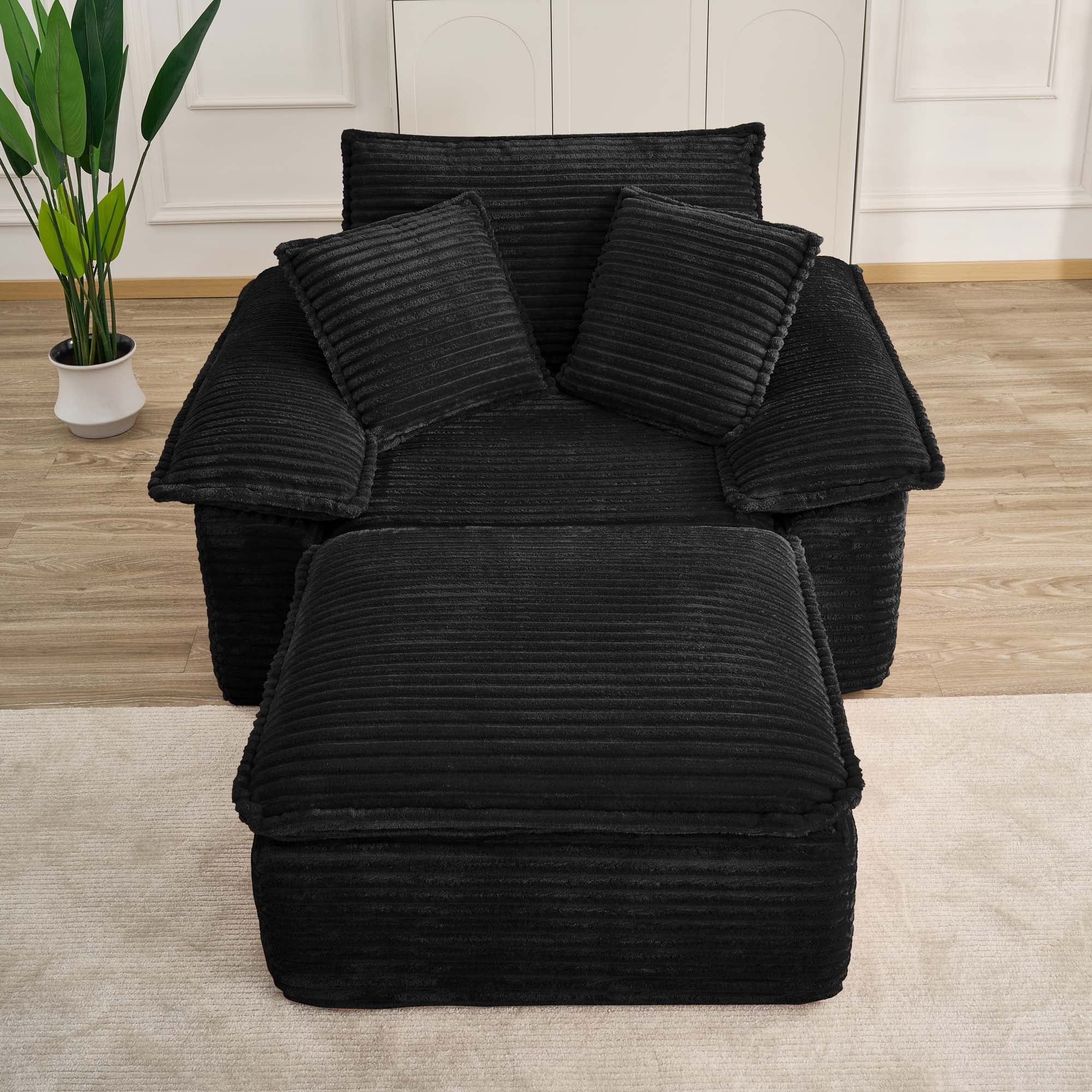 Miniyam 63" x 47" Oversized Chaise Lounge Chair Indoor with Thick-Cushioned Ottoman, Cloud-Like Comfort, No Assembly Required, Black