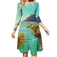 thumbnail image 2 of Robe Évasée Col Carré Robe Élégante Mode Féminine Imprimée Robe Bleue Vue Lac Canada Alberta Arbres Montagnes, 2 of 5