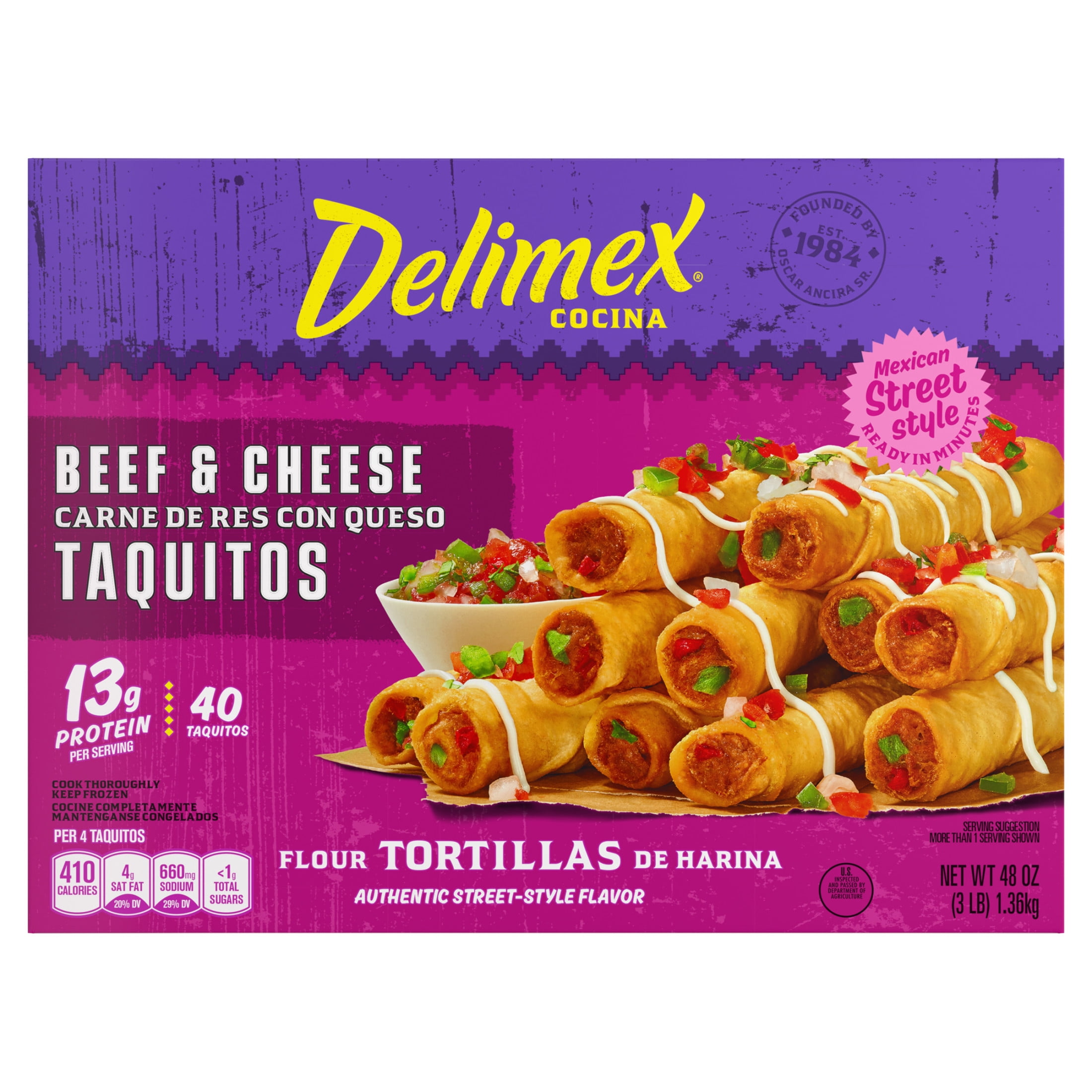 Delimex Beef & Cheese Taquitos Frozen Snacks, 40 Count Box