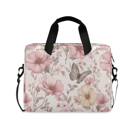 16 Laptop Briefcase for Work Travel Laptop Shoulder Bag Carrying Handbag Laptop Case Flowers and Butterflies Illustration