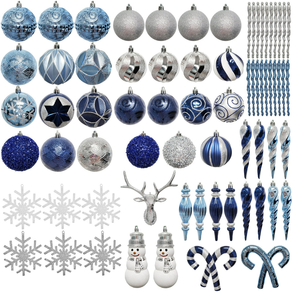 Holiday Time Shatterproof Ornaments, 70 Count, Navy Blue, Blue Flower ...