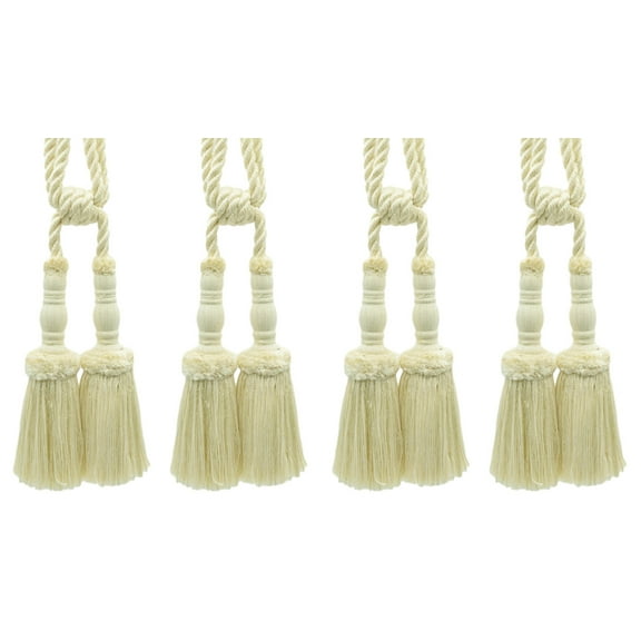 DECOPRO Vintage Curtain & Drapery Tassel Tieback with Chenille Accent, Tassel Length 8" (20cm), Spread 29" (73.5cm) # TBC82, Cream Ivory #A2 (Ivory / Cream) Set of 4